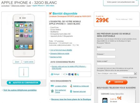 iPhone 4 Blanc chez Bouygues