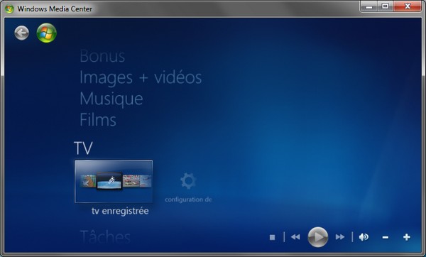 Windows Media Center sous Windows 7